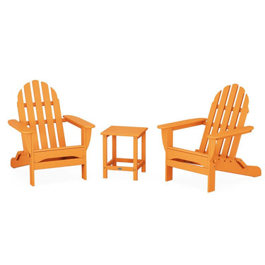 POLYWOOD Classic Folding Adirondack 3-Piece Set W/ Long Island 18-Inch Side Table - Tangerine